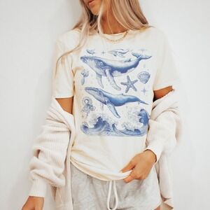 Whales and Ocean Creatures Graphic Tee Mystical Sea Life Art
